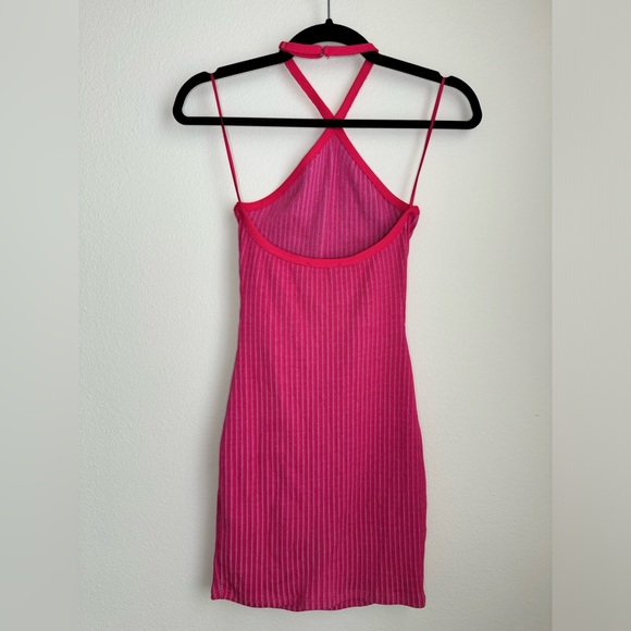 Zara Mini Dress S Pink Ribbed Knit Sleeveless Halter Cut Out Open Back Party - Picture 4 of 5